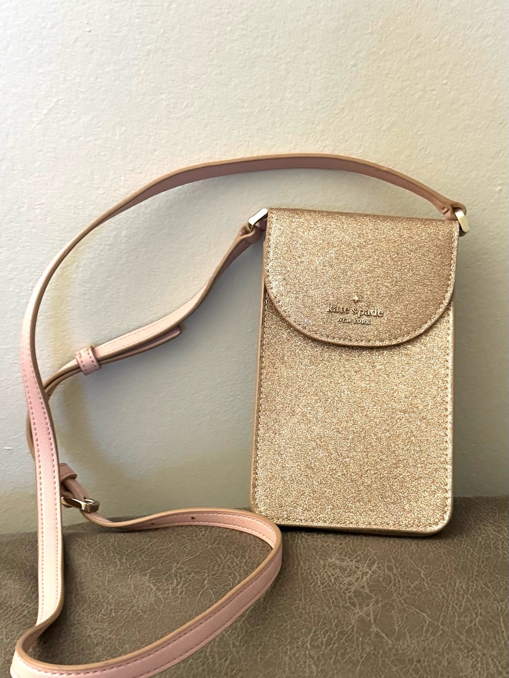 kate spade Rose Gold Lola Glitter Crossbody Phone Bag